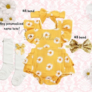 Groovy daisy girl romper Outfit, 1st Easter baby girl outfit, Personalized baby girl romper, groovy birthday yellow daisy romper girls