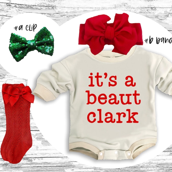 Christmas baby Outfit, it's a beaut clark super soft cozy warm sweatsuit Retro funny Christmas outfit, Santa baby retro Romper