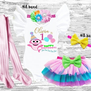 Birthday SHARK Girl Outfit, Shark baby girl tutu set, shark girl birthday, 1st birthday smash cake outfit, shark leotard, shark birthday