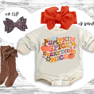 Thanksgiving baby Outfit, Pumpkin Spice super soft cozy warm sweatsuit Thanksgiving baby girl Retro Thanksgiving outfit retro Romper