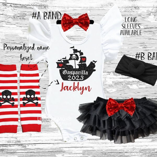 Gasparilla 2023 girls outfit, Pirate girls tutu bloomer outfit, GaSparilla- Tampa-2023 baby girls outfit, pirate ship flutter sleeve leotard