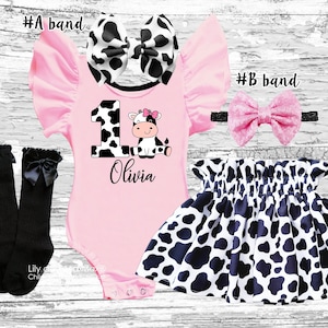 COW 1st birthday Girl Outfit, Farm animal COW baby girl skirt set, barnyard boho girl birthday, 1st birthday cow  smash cake outfit