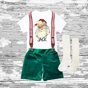 Christmas boy Outfit, retro Santa boy velvet suspender short set,1st Christmas birthday boy bodysuit,Santa Christmas velvet boy short outfit