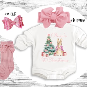 Christmas baby Outfit, pink retro rabbit super soft cozy warm sweatsuit Christmas baby girl Retro Santa Christmas outfit retro Romper