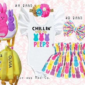 Easter outfit, MY PEEPS Easter outfit, 1st Easter girls outfit, 1st Easter girls outfit, bunny birthday outfit chillin with my peeps leotard image 1