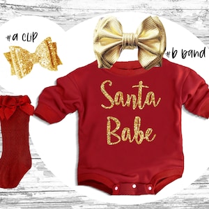 Christmas baby Outfit, Red Gold Santa Babe super soft cozy warm sweatsuit Christmas baby girl Retro Santa Christmas outfit retro Romper