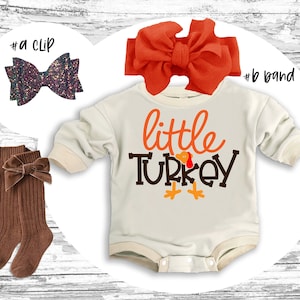 Thanksgiving baby Outfit little turkey super soft cozy warm oversized sweatsuit Thanksgiving girl Retro Thanksgiving outfit retro Romper