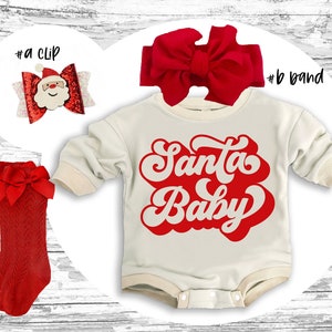 Christmas baby Outfit, Santa baby super soft cozy warm sweatsuit Christmas baby girl Retro Santa Christmas outfit,Santa baby retro Romper