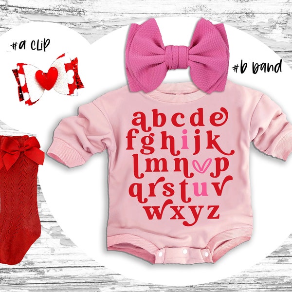 Valentines day baby Outfit, A to Z I love you super soft cozy warm sweatsuit Valentines day baby girl outfit Valentines baby Romper