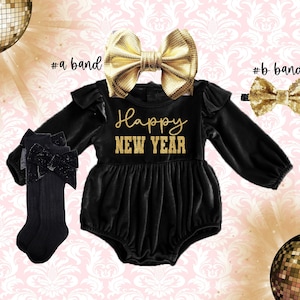 2025 New YEAR baby girl Outfit 2025 hello New year super soft velvet romper newyear bubble romper