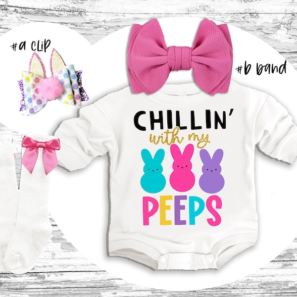 Easter baby Outfit, PEEPS super soft cozy warm sweatsuit Chillin' with PEEPS baby girl outfit Easter baby Romper