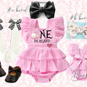 ONEderland Cat Romper Set: Alice Birthday Outfit, Tea Party Costume