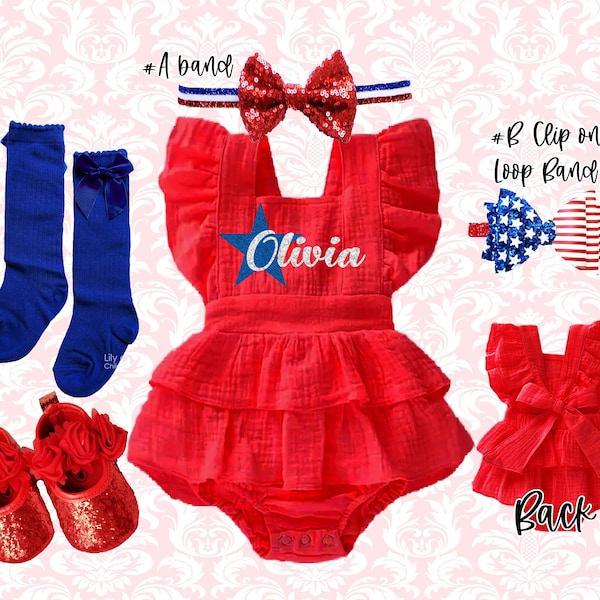 4th of July girl Outfit Patriotic girls romper personalized 1st 4th of July romper Patriotic girls smash cake outfit