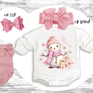 Christmas baby Outfit, PINK snowmen super soft cozy warm sweatsuit Christmas baby Girl  Retro Santa Christmas outfit,  pink Snowmen Romper