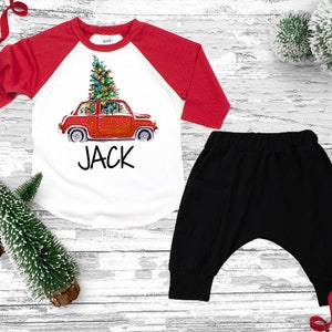 Christmas boy Outfit, Christmas boy red car pant set, 1st birthday boy raglan shirt, Christmas boy outfit,black soft comfy boy pants