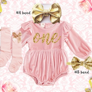 1st birthday velvet girl Outfit, Pink and gold birthday romper, 1st birthday baby girl outfit, Personalized baby girl birthday outfit