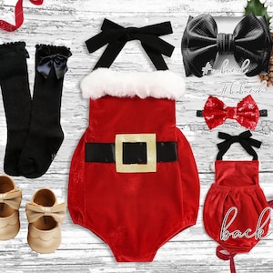 Christmas baby girl Outfit, Santa baby romper, Christmas baby girl outfit, Santa baby girl Christmas outfit, red Santa Costume romper girls