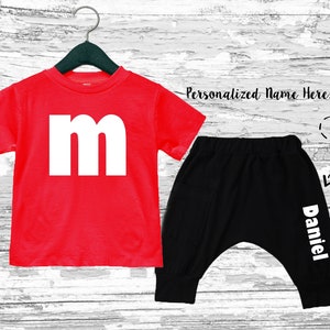Red M boy Outfit, M candy Outfit, red m shirt , m inspired costume, red m Halloween costume