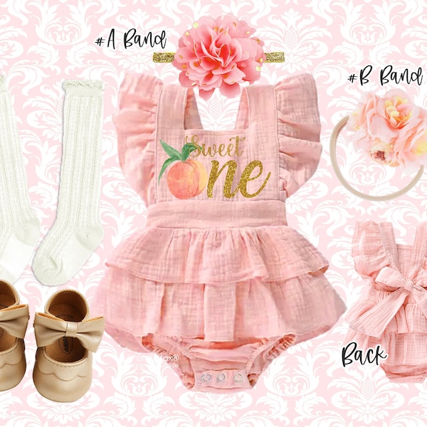 1st Birthday Outfit Peach birthday romper Sweet peach romper smash cake outfit