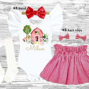 Personalized Farm Animals Birthday Outfit: Seersucker Skirt Set