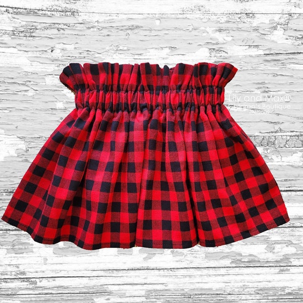 Red black buffalo plaid girls skirt, Christmas girls skirt, Fall lumberjack baby skirt, buffalo plaid skirt, Christmas paper bag waist skirt