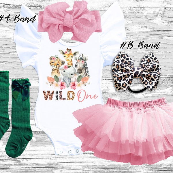 Wild One 1st Birthday Outfit: pink Tutu Bloomer, jungle safari animals shirt bodysuit