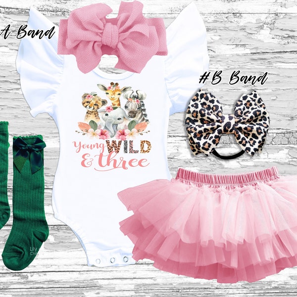 3rd Birthday Girl Outfit Young Wild and Three birthday girl TUTU BLOOMER set birthday outfit 3rd birthday wild one smash cake outfit