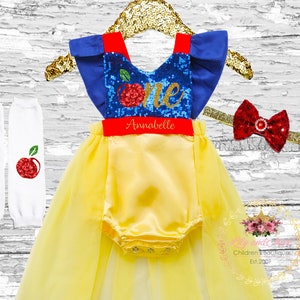 Snow White Sequin Birthday Romper: Apple Design Outfit