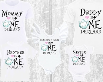 Onerderland TEApot Family Shirts, Alice onederland birthday Family Matching Shirts, sibling leotard Alice shirt, mom dad family shirts