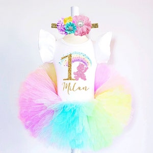 Care Bears Birthday Tutu Outfit: Rainbow Leotard, Flower Headband