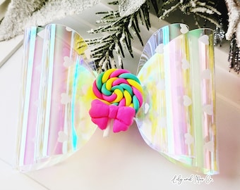 Iridescent Jelly Bow Clip: Lollipop Alligator Hair Clip