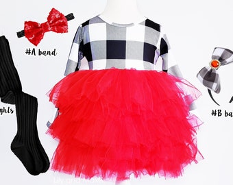 Teblacker Christmas Dresses for Baby Girls Plaid Tutu Skirt Party Princess Outfits Tulle Dress for Girls
