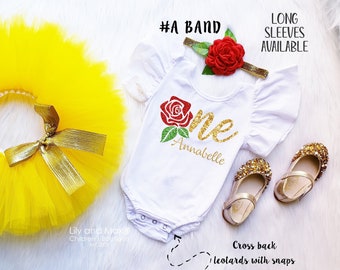 Belle 1st Birthday Outfit: Leotard, Tutu & Rose Headband