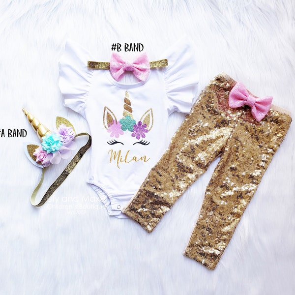 Unicorn Birthday Outfit, Unicorn headband,Unicorn rainbow tutu set,FLUTTER leotard unicorn birthday outfit set,Rainbow Unicorn Girls Costume