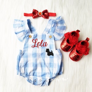 Dorothy baby Costume, Personalized Dorothy romper, Wizard of Oz Costume, Dorothy romper, red glitter shoes, Baby Halloween Costume image 8