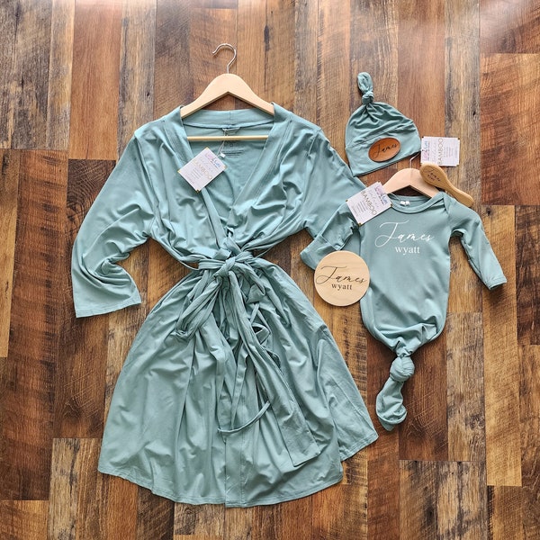 Deluxe Bamboo Baby knotted gowns | Maternity Nursing Hospital Robes  | Soft Bamboo baby take home boy girl gown Baby Shower Gifts