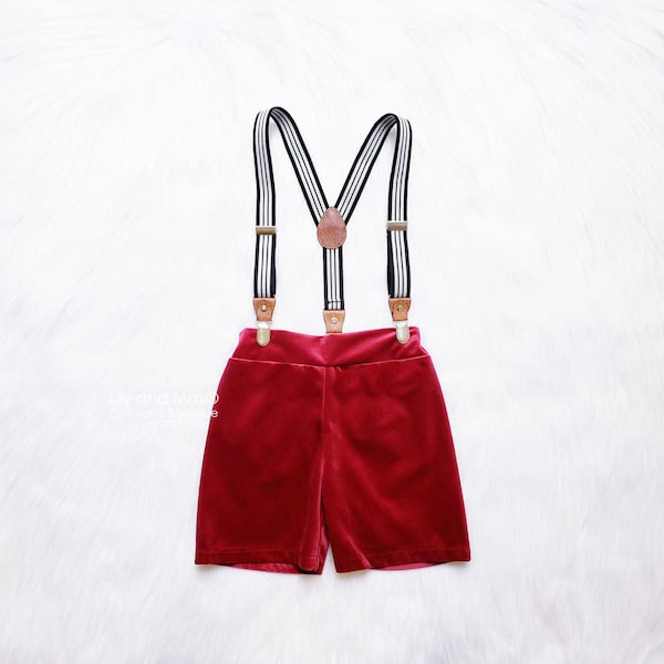 Burgundy Velvet Boy Shorts , Christmas boy velvet short, Fall baby shorts, burgundy velvet boy short, Christmas suspender velvet boy shorts