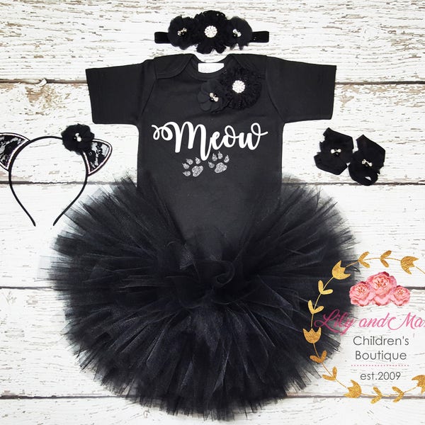 Halloween Cat Costume, Cat costume Halloween, Baby cat costume, Toddler cat costume, Cat themed tutu set, Meow girl outfit, Black cat tutu