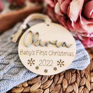 PICK YEAR- Baby&#39;s first Christmas Personalized Wooden baby keepsake ornament 1st Christmas ornament gift 2024 Christmas baby ornament
