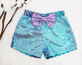 Mermaid Sequin Shorts for 0-3M to 8y-10y, Halloween Costume, 1st Birthday, Spandex