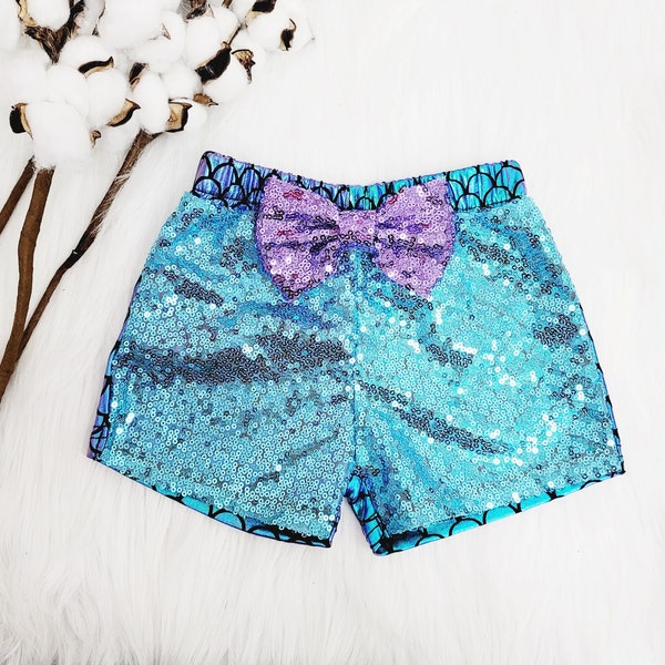 Mermaid sequin shorts, mermaid baby shorts, mermaid scale sequin toddler shorts, mermaid Halloween short, 1st birthday shorts