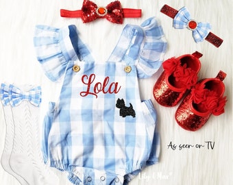 Dorothy baby Costume, Personalized Dorothy romper, Wizard of Oz Costume, Dorothy romper, red glitter shoes, Baby Halloween Costume