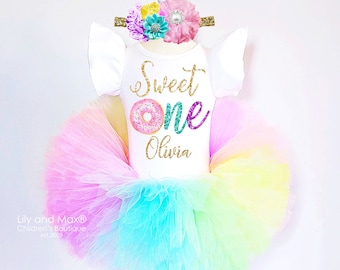 Sweet one 1st Birthday Outfit,Sweet One rainbow Tutu ice cream Donut sweet one leotard, Pastel Rainbow birthday outfit, 1st birthday girls