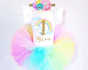 Rainbow 1st Birthday Outfit, Rainbow Tutu Outfit, Rainbow leotard, Pastel Rainbow birthday outfit, Rainbow birthday, 1st birthday girls