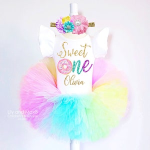 Sweet one 1st Birthday Outfit,Sweet One rainbow Tutu ice cream Donut sweet one leotard, Pastel Rainbow birthday outfit, 1st birthday girls