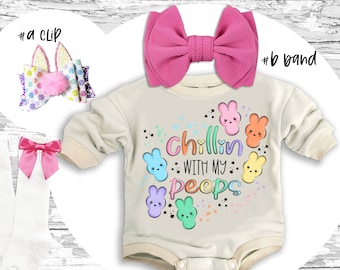 Easter baby Outfit, PEEPS super soft cozy warm sweatsuit Chillin' with PEEPS baby girl outfit Easter baby Romper
