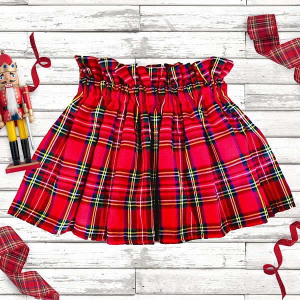 Red tartan plaid girls skirt, Christmas girls skirt, Fall tartan baby skirt, red tartan skirt, Christmas paper bag waist skirt
