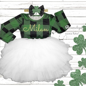 St. patricks day girl dress, Personalized buffalo check girls dress, green buffalo plaid St. patricks KID girl fluffy tutu dress