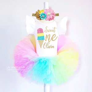 Ice Cream 1st Birthday Outfit,Sweet One rainbow Tutu Outfit, Ice cream sweet one leotard, Pastel Rainbow birthday outfit, 1st birthday girls