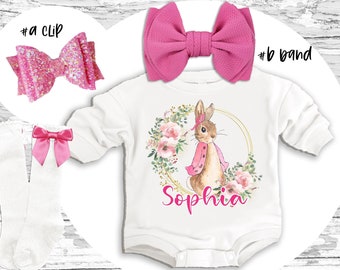 Personalized Easter baby Outfit, BUNNY super soft cozy warm sweatsuit Eater bunny baby girl outfit Easter baby Romper